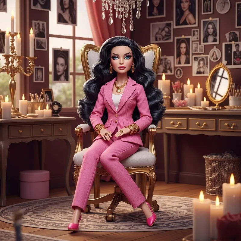 Luxurious Caucasian Fashion Doll with Blue Eyes & Black Hair