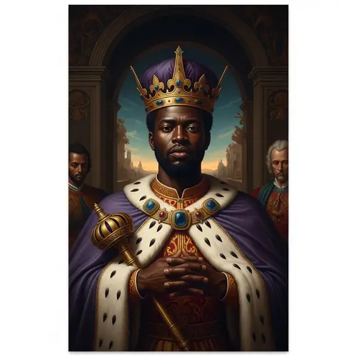 Regal Black Male Figure in Renaissance Era Oil Painting