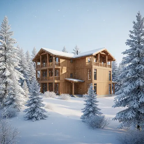 Scandinavian Style Three-Story House in Snowy Forest
