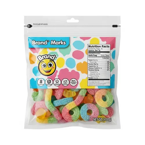 Colorful Gummy Candy Packaging with Resealable Zipper | Brand Logo