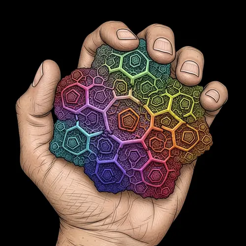 Colorful Geometrical Fractal Object Held by Realistic Hand