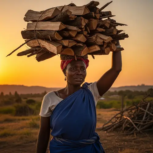 Resilient Black Woman Balancing Firewood | Emotional Scene