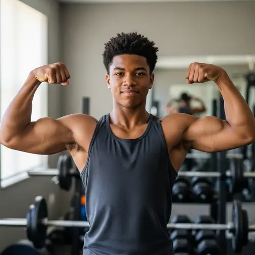 Muscular African Boy | 15-year-old Shirtless Flexing Biceps