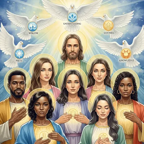 Diverse Group Experiencing Holy Spirit's Gifts | Watercolor Painting