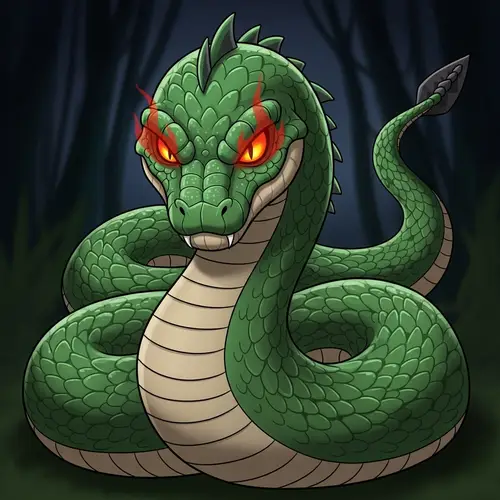 Villainous Titanoboa: Cartoon Serpent in Green Scales