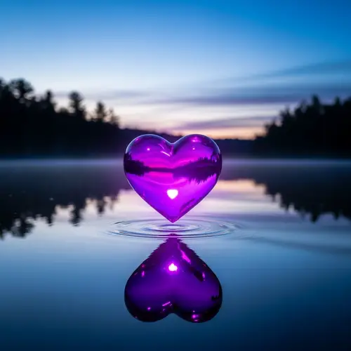 Beautiful Reflective Purple Heart Over Majestic Water