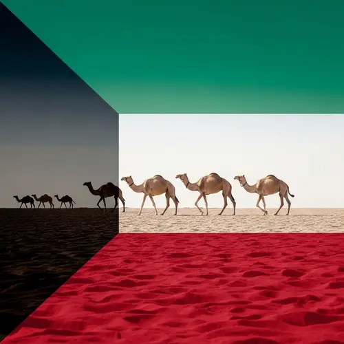 Flag of Kuwait with Camel Scene