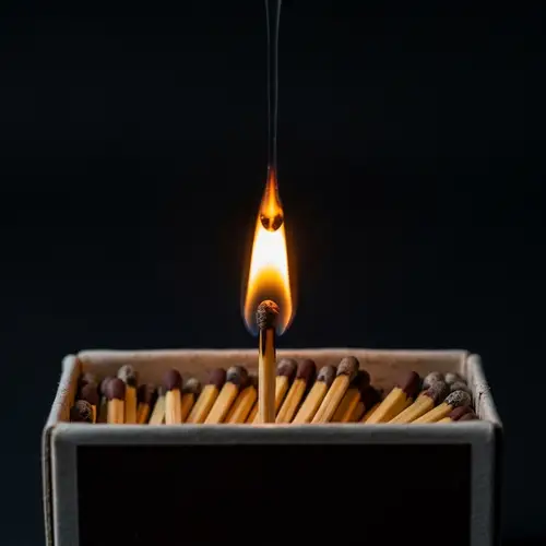 Unique Image: Matches Box with Burning Plastic - Intense Visual Tension