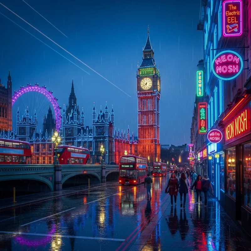 Neon-Lit London Cityscape Art