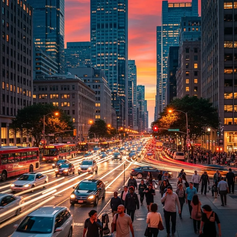 Vibrant Cityscape with Diverse Traffic | Urban Life in Motion