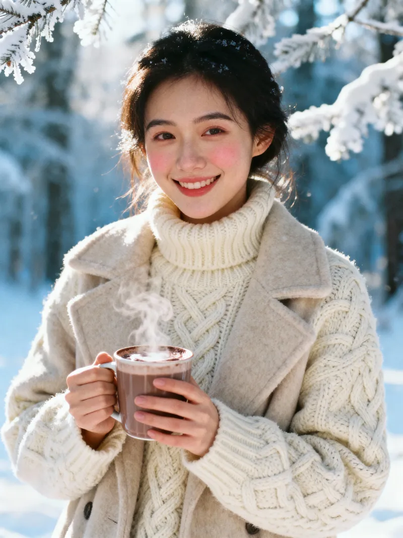 Cozy Winter Portrait in Snowy Forest