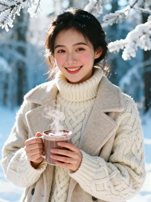 Cozy Winter Portrait in Snowy Forest