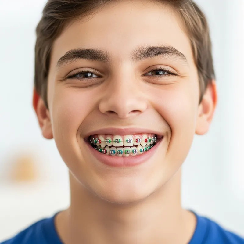 Colorful Braces: Cheerful Individual with Bright Orthodontic Brackets