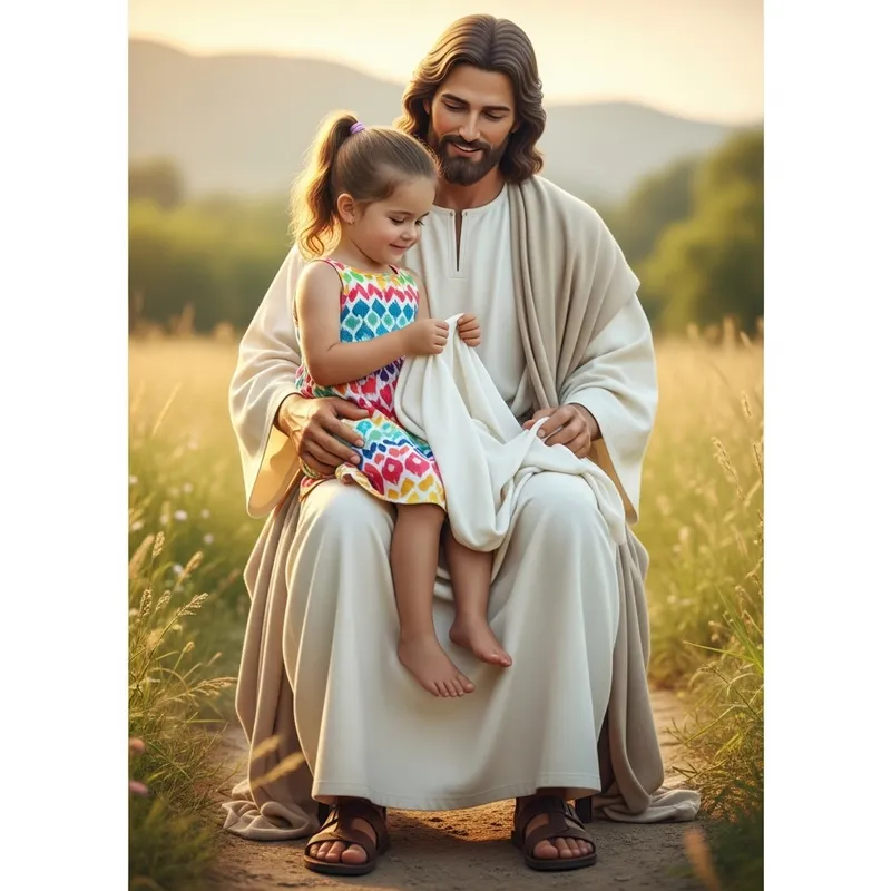 4-Year-Old Girl Embracing Jesus: Tender Moment of Faith