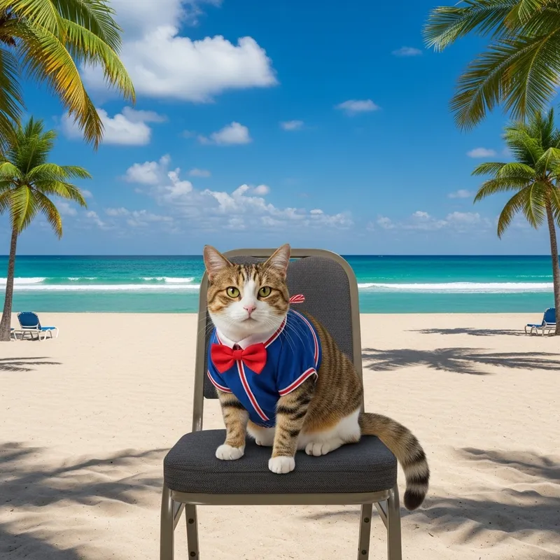 Cat Sitting on Chair at Miami Beach | Ocean View