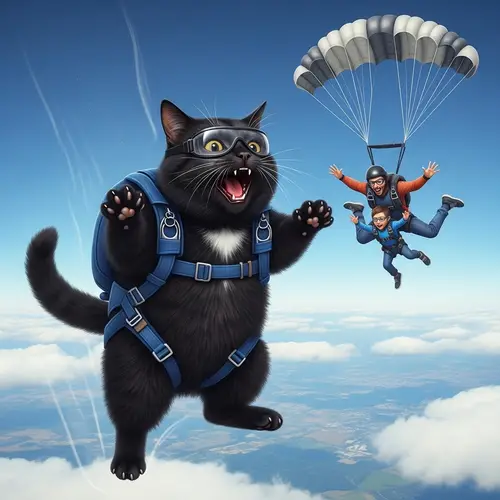 Realistic Black Cat Skydiving in Distress with Skydiver's Gear