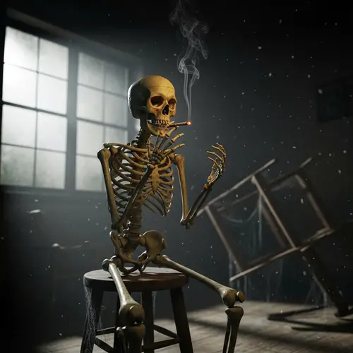 Skeleton Smoking Cigarette | Dark Moonlit Scene