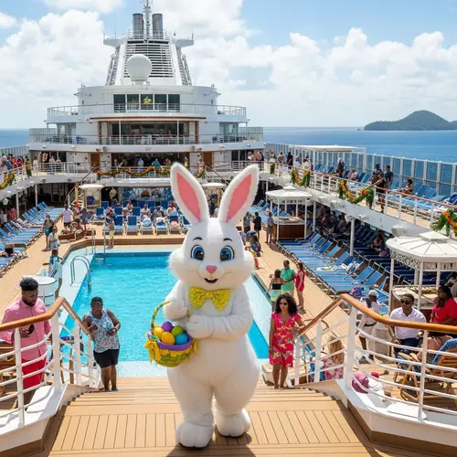Adorable Easter Bunny on Luxurious Cruise Ship
