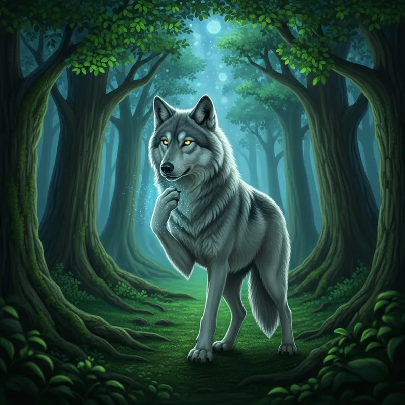 Mystical 'Lobo Mago' Wolf in Enchanted Forest Mystical 'Lobo Mago' Wolf in Enchanted Forest