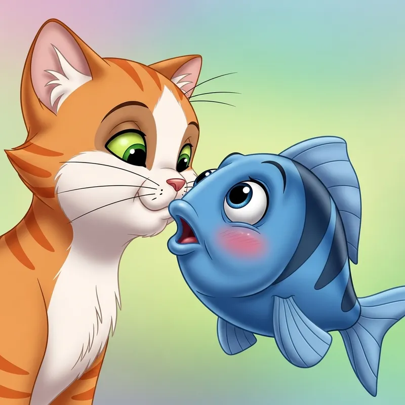Cat Kisses Fish | Cute and Heartwarming Cartoon