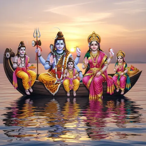 Artistic Representation of Hindu Deities Shiva and Parvathi on a Boat