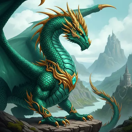 Emerald Dragon - Majestic Creature in Mythological Aura