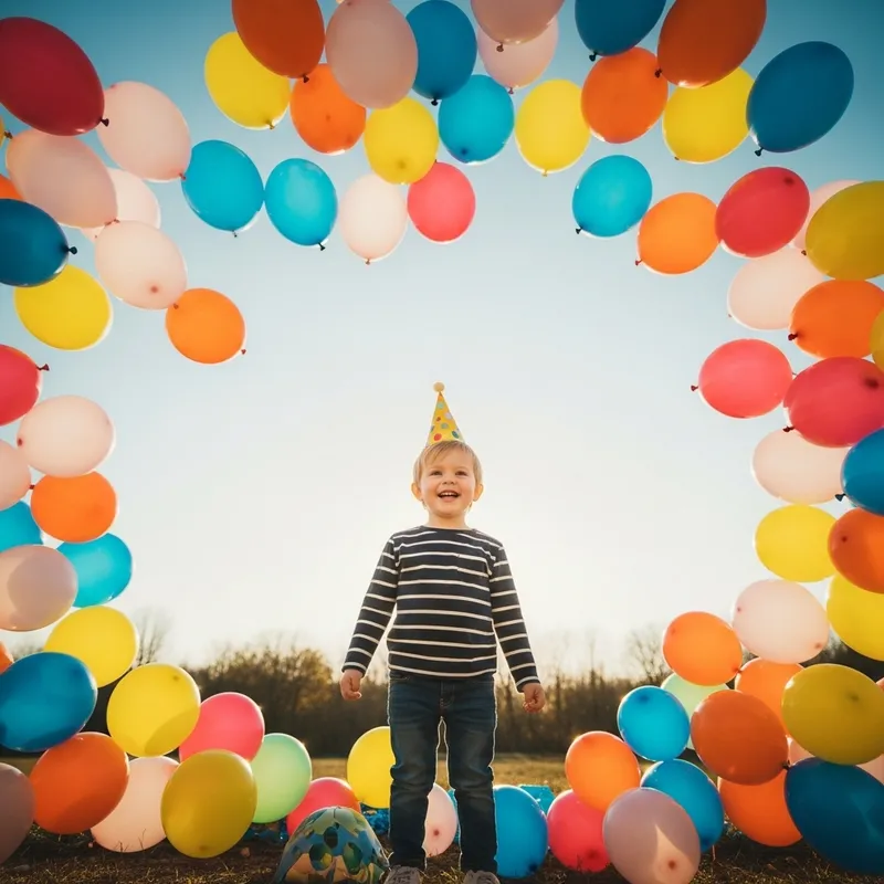 Playful Child Portrait with Colorful Balloons | Vibrant Illustration Style