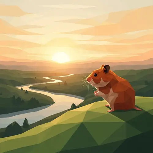 Twilight Scene with Red Hamster on Verdant Hill
