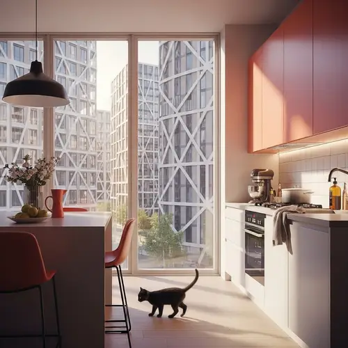 Curious Black Kitten Exploring Modern Stylish Kitchen