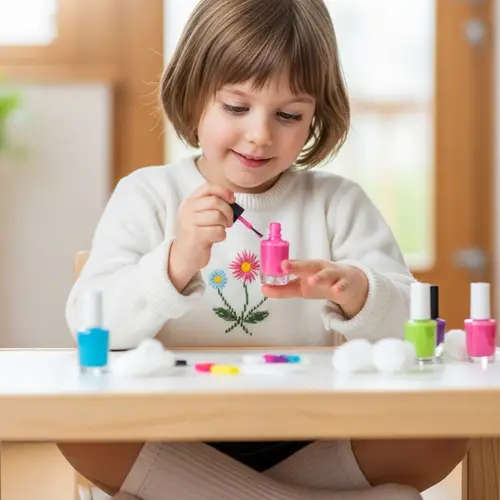 Adorable 4-Year-Old Caucasian Girl Painting Nails | Cute Smile