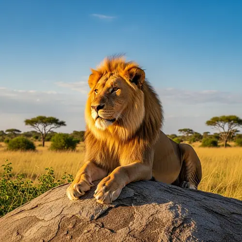 Majestic Lion on Savanna Rock | African Wildlife Habitat