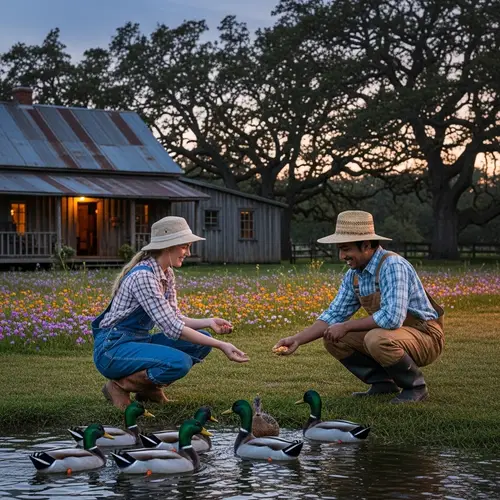Rustic Farmhouse Style - Duck Feeding at Twilight