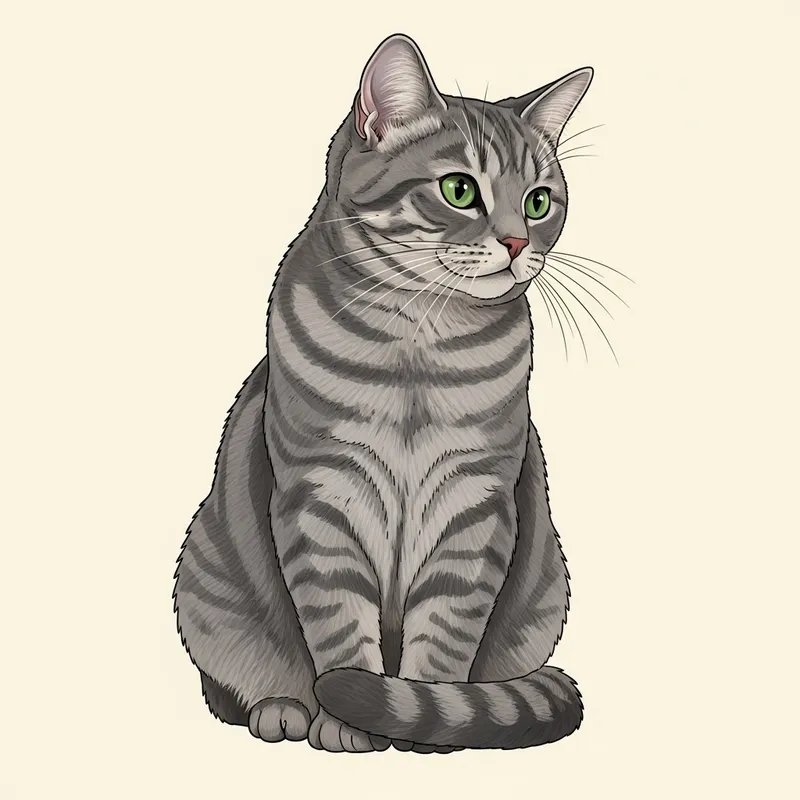 Cute Short-Haired Domestic Cat | Grey Fur & Green Eyes