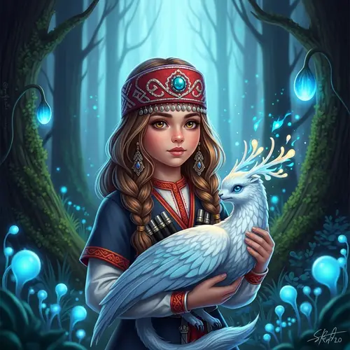 Detailed Digital Art of Young Circassian Girl with Swon