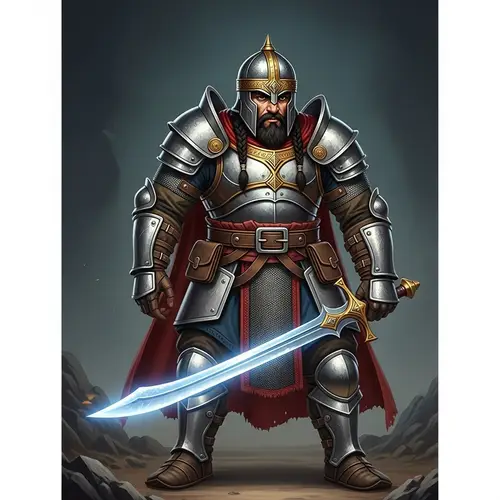 Middle-Eastern Dwarf in Metal Armor with Two-Handed Sword
