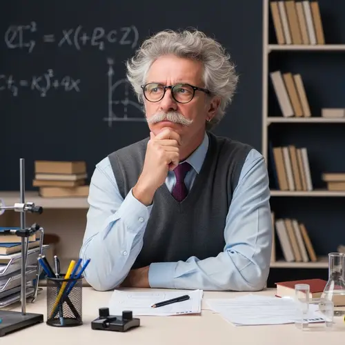 Mature Male Scientist with Wild Grey Hair: Intellectual Portrait