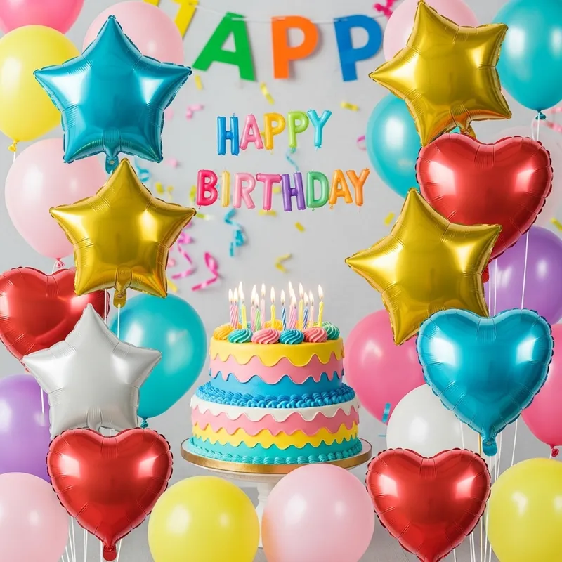 Joyful Birthday Cake & Balloons Image