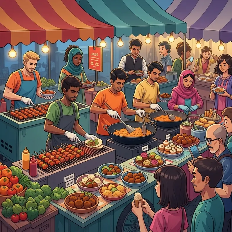 Bold & Colorful Street Food Economy: Global Flavor Mix