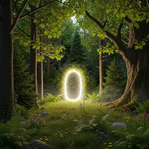 Enchanted Forest Scene with Luminescent Portal