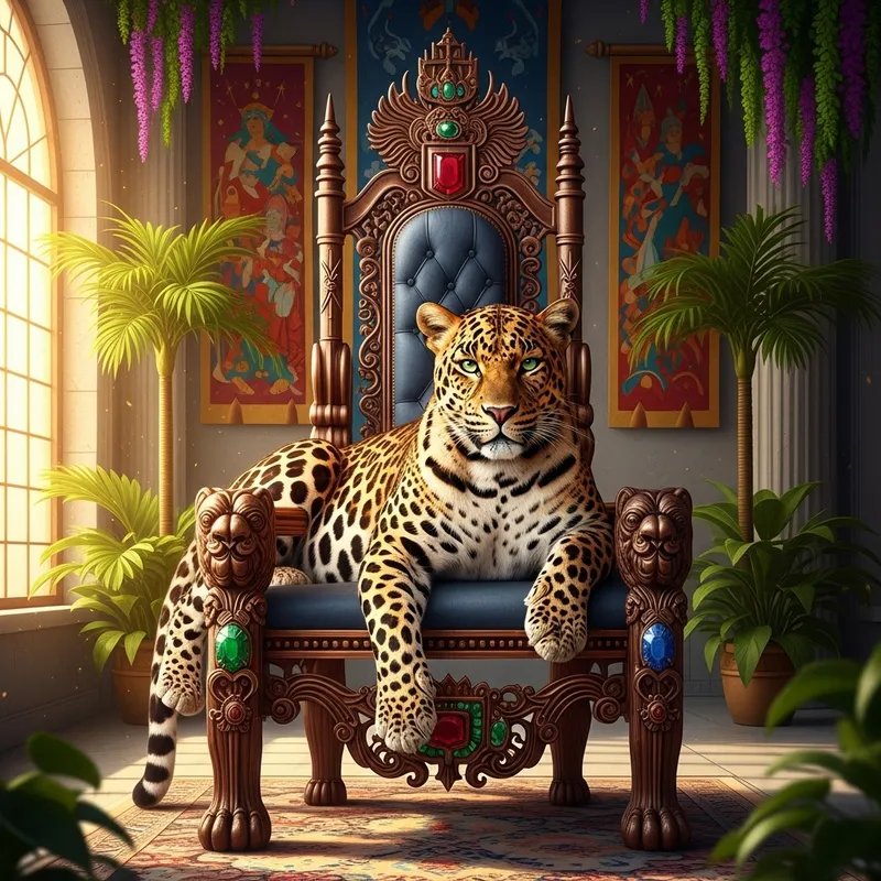 Leopard on Throne - Royal Grandeur Captured