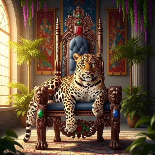 Majestic Leopard on Grand Throne | Regal Power Visuals