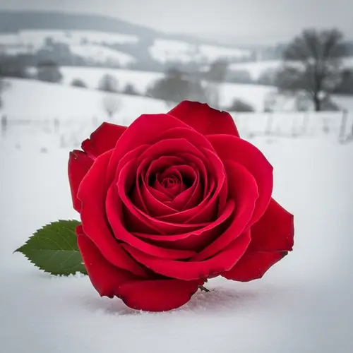 Vibrant Crimson Rose in Winter Wonderland - Floral Still Life