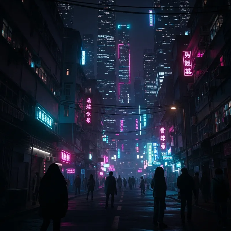 Mysterious Urban Neon City at Night