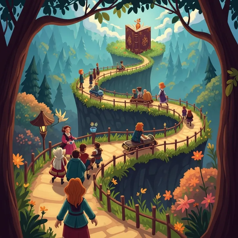 Enchanting Path to Mystical Book: Vintage Storybook Illustration Enchanting Path to Mystical Book: Vintage Storybook Illustration