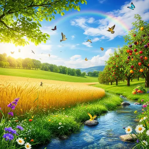 Profound Prosperity: Lush Meadow & Golden Harvest Visual Delight