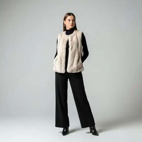 Stylish Woman in Luxurious Faux Fur Vest | Studio Portrait