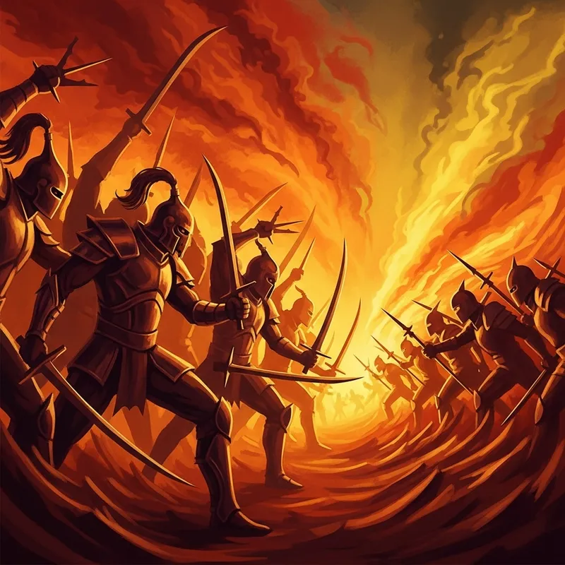 Abstract Warriors in Dramatic Warm Colors Abstract Warriors in Dramatic Warm Colors