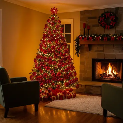 Red Christmas Tree Decor: Sparkling Ornaments & Lights