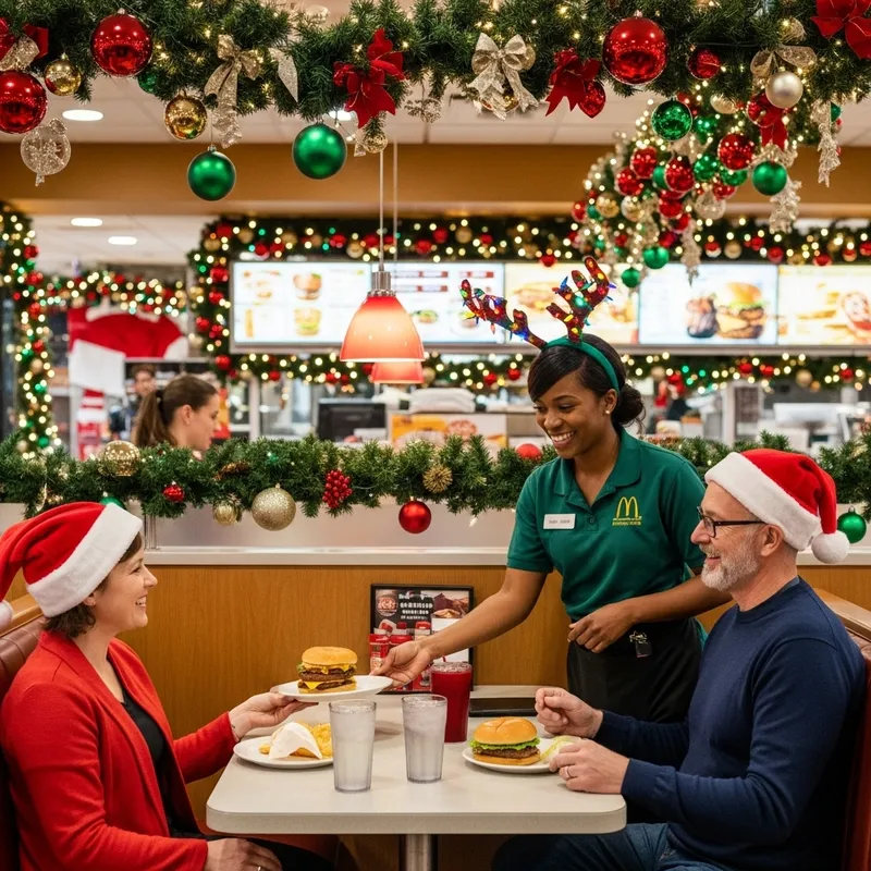 Festive Fast Food Restaurant Christmas Scene