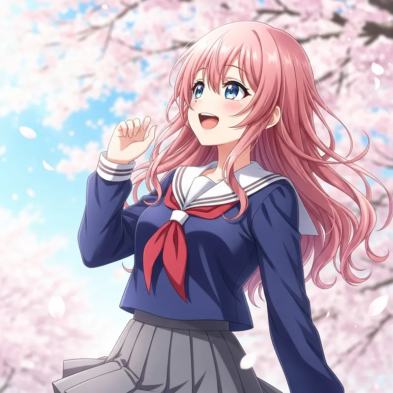 Cute Anime Girl in Traditional Japanese School Uniform